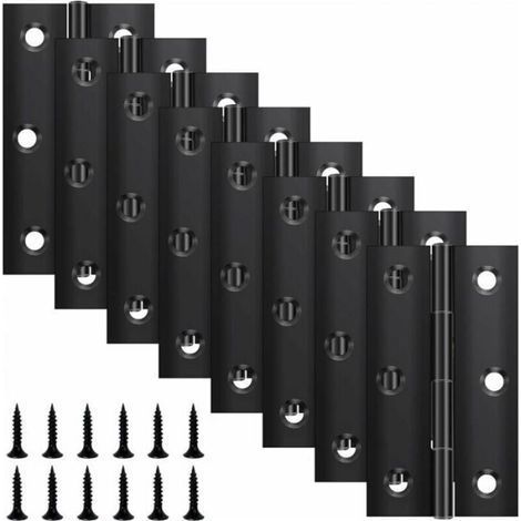Lot de 8 charnières pliantes 68 mm × 38 mm, charnière en acier inoxydable noir, charnière piano, petite charnière, charnière de porte pour portes, fenêtres, armoires avec 48 vis (1/5)