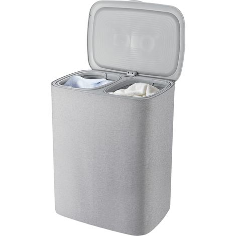 Laundry Basket with 2 Removable Bags 90L Large Capacity Washing Baskets Dual-Compartment Hamper for Light/Dark Clothes Foldable Storage Bin for Bedroom Bathroom Folding Laundry Baskets (1/5)