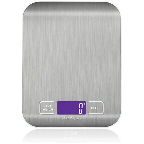 Hochpräzise elektronische Küchenwaage 5000 g/1 g mit hintergrundbeleuchtetem LCD-Display, 6 Einheiten und Tara-Funktion, Edelstahl, intelligente digitale Multifunktional-Lebensmittelwaage (1/5)