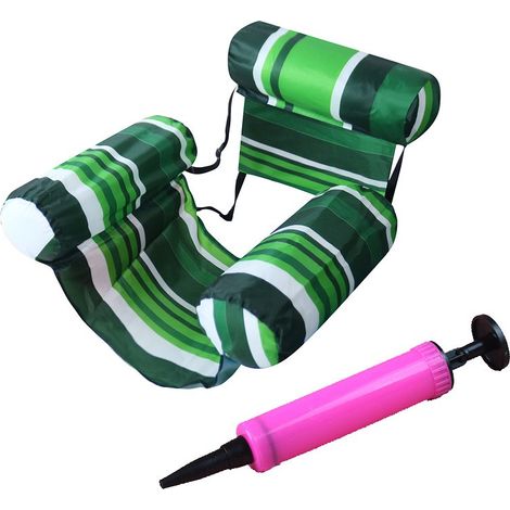 Hamac aquatique 3 tubes housse rayée pliable avec pompe gonflage, vert, loisir piscine individuelle (1/5)