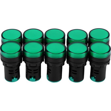 Lot de 10 voyants lumineux électroniques à LED (verts) 24 V AC/DC, filetage 22 mm (1/5)
