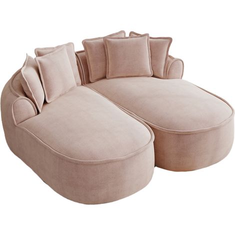 Canapé modulable en chenille rose avec chaise longue double, design sans cadre, largeur généreuse, livré avec coussins (1/5)