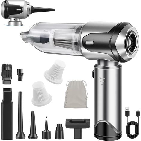 Aspirateur à Main 25000Pa Aspirateur Voiture Puissant sans Fil 4-en-1 Mini Aspirateur sans Fil 3 Vitesses avec Moteur sans Brosse pour Voiture Animaux Maison Car Argent (1/5)