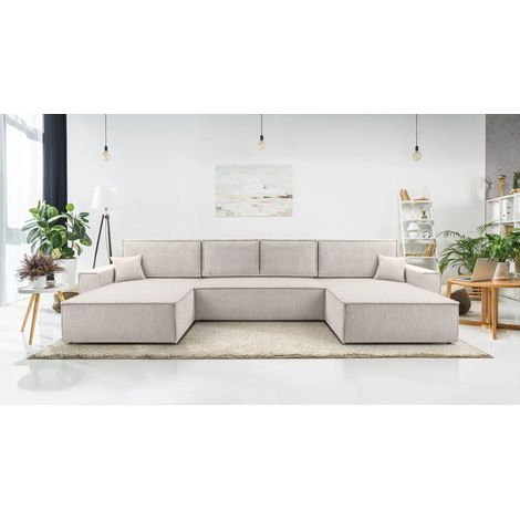 AX LIVING Weiß Sofa U mit Schlaffunktion Cedria U Wohnlandschaft 389 cm