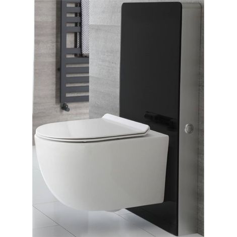 Milano Arca 483mm Bathroom Toilet WC Unit with White Wall Hung Rimless Pan  Cistern and Soft Close Seat - Black WC Unit (1/5)