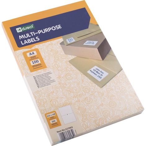 Etichette autoadesive rettangolari formato A4, 2 pezzi, 210x148 mm, 100 fogli. (1/2)