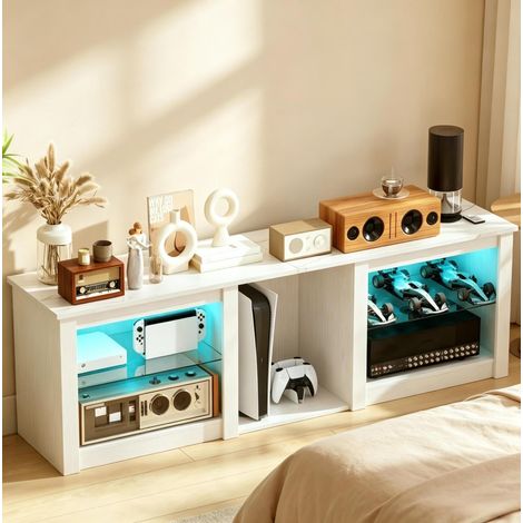 Meuble TV avec éclairage LED, 160 cm, pour téléviseur jusqu’à 70 pouces, blanc HAVRYA (1/5)