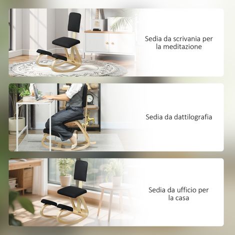 Fauteuil oscillant pour genoux en bouleau et lin synthétique noir, 51x84x93 cm, assise ergonomique (1/5)