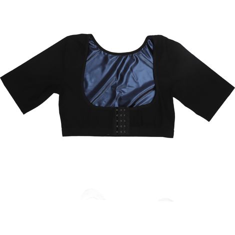 Maillot de sauna femme, top gainant transpirant à manches courtes, soutien-gorge intégré, bleu, taille L, pour fitness et perte de poids. (1/5)