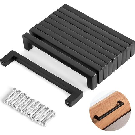 Poignée Meuble Noir en Acier Inoxydable 128mm, Lot de 10, Pour Cuisine et Armoire, Design Moderne et Élégant
