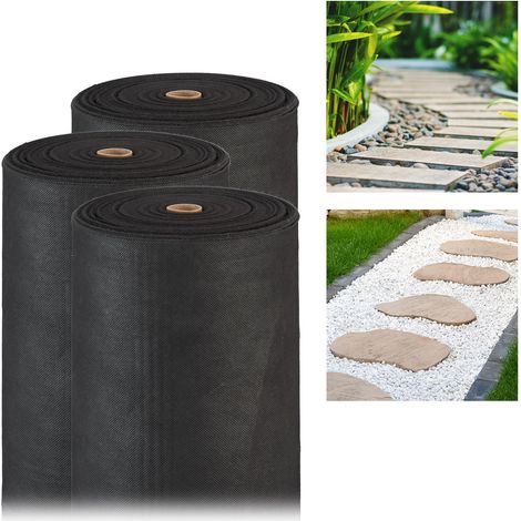3 x Unkrautvlies, 150 g/m², Pflanzenschutz, wasserdurchlässig, UV-beständig, starkes Gartenvlies, je 50 m, schwarz