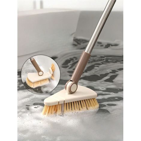 2pcs Brosse de nettoyage de sol de salle de bain, brosse de nettoyage de joints de carrelage, poignée longue pour nettoyer salle de bain, toilette et murs (1/4)