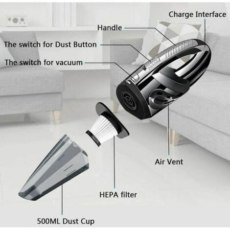 Aspirapolvere portatile senza fili ricaricabile, potente aspirapolvere portatile da 120 W con luce LED e filtro per casa, auto, ufficio, tavolo, divano (1/4)
