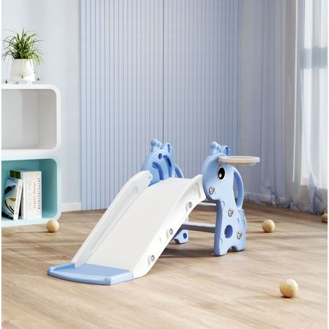 3-in-1-Kinderrutsche 106x51,5x52 cm aus blauem Kunststoff mit Basketballkorb und Treppe (1/5)