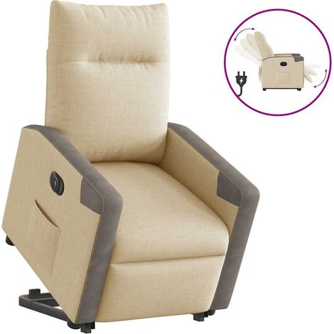 Relaxsessel mit Aufstehhilfe Elektrisch Creme Stoff