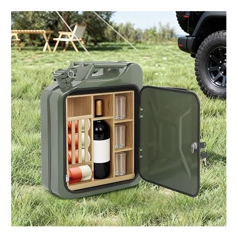 Bidon bar en métal, mini bar verrouillable avec compartiments en bois, cadeau pour homme, bars mobiles, 35 x 15,5 x 47 cm (1/5)