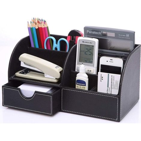 Organisateur de bureau bureau système de classement organisateur de table en cuir PU porte-stylo boîte à stylos porte-stylo multifonctionnel fournitures de bureau, Ensoleillé (1/4)