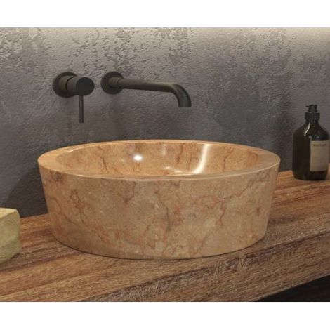 Vasque ronde TIMUR ROSSO à poser 40 x15 cm en pierre marron rosé