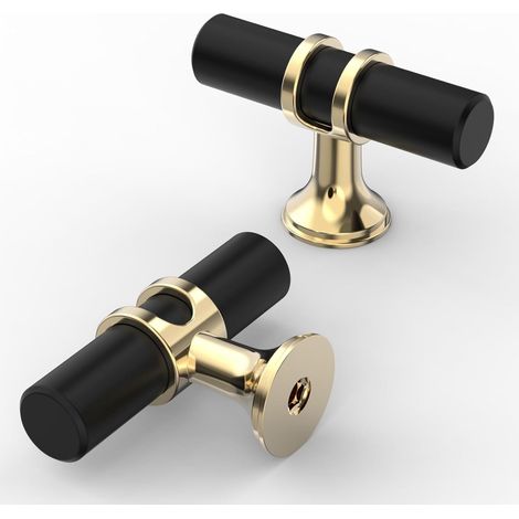 Lot de 2 poignées de meubles noires et dorées pour portes de placard et tiroirs de cuisine, en alliage de zinc, pour une rénovation intérieure élégante.