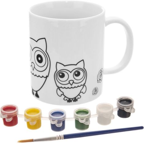 Taza de porcelana con forma de b煤ho para pintar, con pinturas incluidas, 330 ml.
