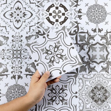 Adhesive Pour Cuisine Stickers Muraux Carrelage Adhesif Mural 15x15cm Gris et Blanc 24 Pièces Salle de Bain, Autocollant Carreaux Adhesif Deco Cuisine (1/5)