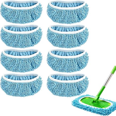 Set di 8 panni per mocio compatibili con Swiffer, ricariche lavabili in microfibra di ciniglia, riutilizzabili per la pulizia a secco e a umido, per pavimenti duri, blu (1/5)