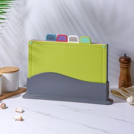 Set de 4 Planche à Découper, Kit Planche a Decouper Professionnelle avec Etui de Rangement pour Cuisine Anti-dérapant, Planche à Découper et Réversible pour Viande, Poisson, Légumes (1/4)