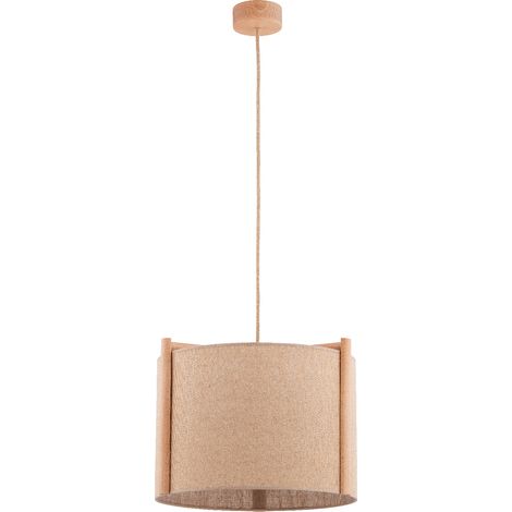 Suspension scandinave bois, abat-jour beige Ø42 E27 (1/3)