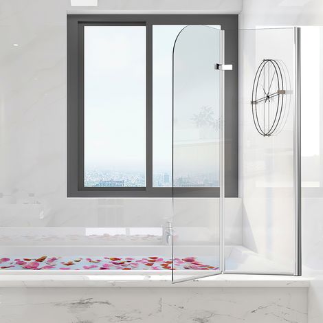 Randaco Badewannenaufsatz Faltwand Badewanne Duschabtrennung Duschwand aus 6mm NANO einfach-Reinigung Beschichtung 182° ESG Klar Glas 2-teilig faltbar 100x140CM Silber