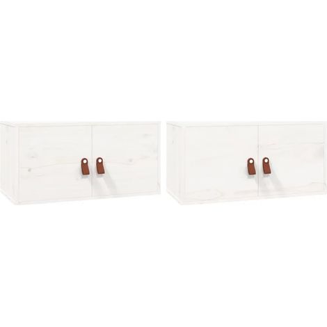 Conjunto de 2 prácticos armarios de pared 60 x 30 x 30 cm acabado rústico madera blanca decoración de interiores 020048374 (1/5)