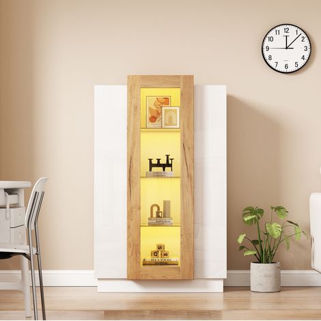 Vitrina 74 x 40 x 120 cm con LED, 3 puertas transparentes y estantes de vidrio HAVRYA (1/5)