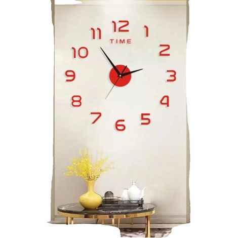 Horloge murale, design moderne, matériau acrylique, Rouge (1/2)