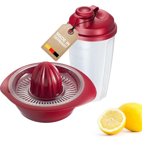 Set Fitness à 2pcs, Presse-Agrumes, Presse-Oranges et Shaker à Vinaigrette, Capacité : 0,5 L chacun, Plastique, Rouge/Transparent, 3091226E (1/5)
