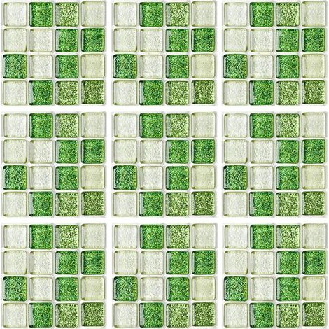 Geoyien Autocollants de tuiles, 10 pièces papier peint mosaïque autocollant de tuile auto-adhésif papier peint étanche stickers muraux pour la décoration de la maison, (15 cm x 15 cm, vert) (1/5)