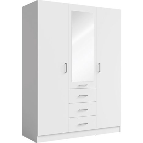 Armadio KALISTA 151 cm bianco opaco con specchio e 3 cassetti – 3 ante a battente