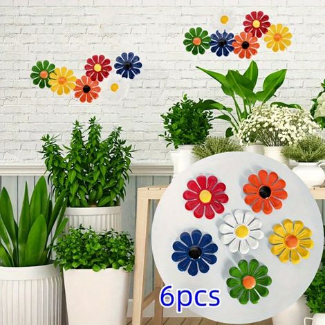 6 pièces Tableaux muraux métalliques avec tournesols colorés, décor pour maison et jardin pour salon, chambre à coucher, salle à manger, patio extérieur et clôture (1/5)