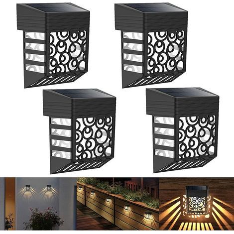 Luces solares para jardín, paquete de 4 luces solares para cercas, apliques de pared para exteriores, resistentes al agua IP54, luces solares decorativas para patios y caminos, encendido/apagado autom (1/5)