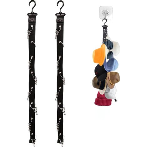 CSPARKV 2 Pieces Baseball Hat Rack,Cap Holder,Cap Stand,Cap Storage with 16 Clips,Suitable for All Types of Hats. (Black)