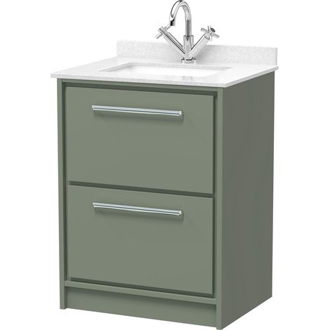 Balterley Longnor 600mm Floor Standing 2 Drawer Vanity with Marble Worktop Basin - Fern Green