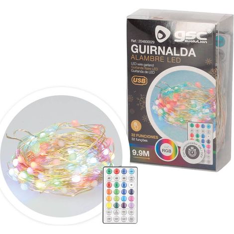 LED-Drahtgirlande 9,9M mit USB + Fernbedienung 32 Funktionen 6W RGB (1/4)