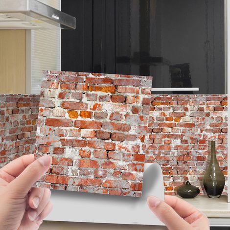 Carrelage mural autocollant en PVC (20 feuilles), 10 x 10 cm, style rustique, pour crédence de cuisine, salle de bain, cheminée, chambre, mosaïque vintage.
