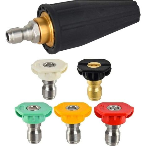 High Pressure Rotary Nozzle, 1/4 Quick Connect High Pressure Rotary Turbo Nozzle 5Pcs Spiral Swirl Nozzle Connects to High Pressure Washer for Tough Dirt (1/5)