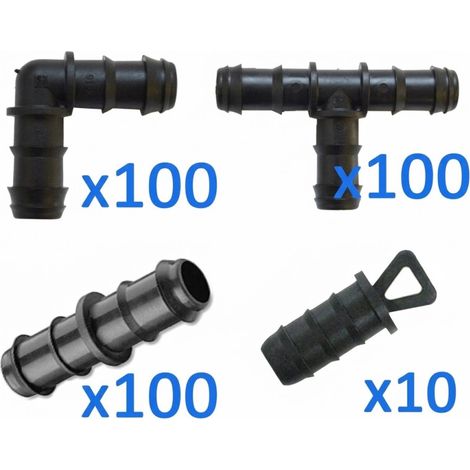 Tropfbewässerungsset 16 mm: 100 T + 100 Winkel + 100 Verbindungsstücke + 10 Endkappen