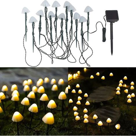Guirlande lumineuse solaire d'extérieur, guirlande LED en forme de champignon, étanche, à planter dans le jardin ou la . (1/4)