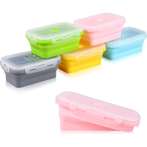 Lot de 5 boîtes à déjeuner pliables - 350 ml/500 ml - En silicone - Avec couvercle - Bol portable - Passe au micro-ondes - Passe au congélateur - Pour le camping, le bureau, l'école (500 ml) (1/5)