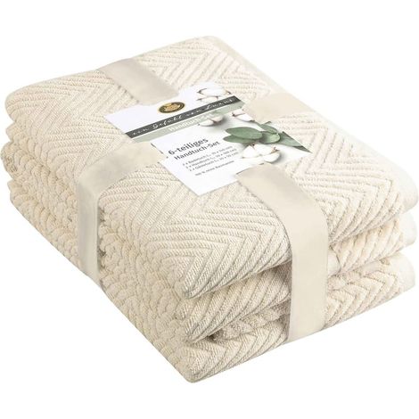 Set Serviette Éponge, 2 Serviettes (50 x 100 cm), 2 Serviettes de douche (70 x 140 cm) et 2 serviettes pour invités (30 x 50 cm), 100% Coton, 480 g/m² - Crème (1/5)