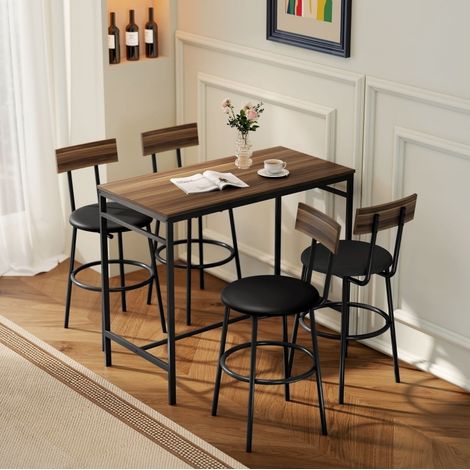 MEUBLIV Ensemble bar 5 pièces brun avec 4 chaises, style industriel, gain de place (1/5)