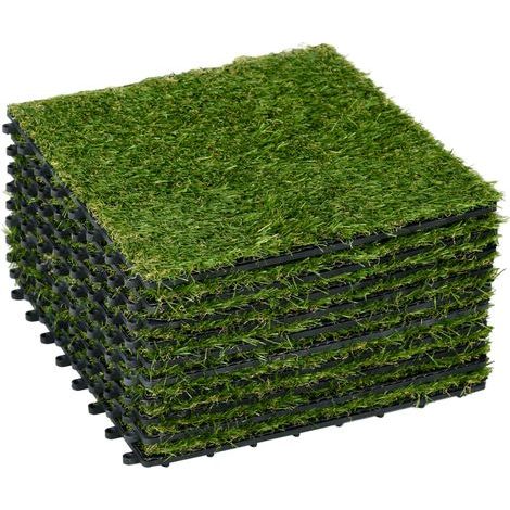 AMXCNOY Gazon artificiel 10 pièces, dalles de gazon 30 x 30 cm, 25 mm, Vert foncé pour balcon et jardin, durable et d'entretien facile (1/5)