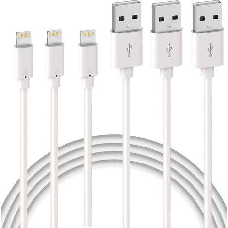 Lot de 3 Câble de Chargeur iPhone 2m【MFI Certifié】 Fil Lightning Charge Rapide pour iPhone 11 Pro XS Max XR X 8 7 6s 6 Plus 5 Se iPad, Cordon Blanc (1/5)