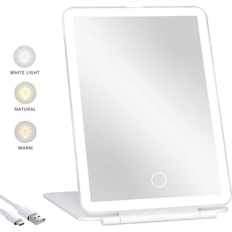 Miroir de maquillage de voyage rechargeable avec 60 LED, portable, rectangulaire, blanc, 7,9 pouces (1/5)